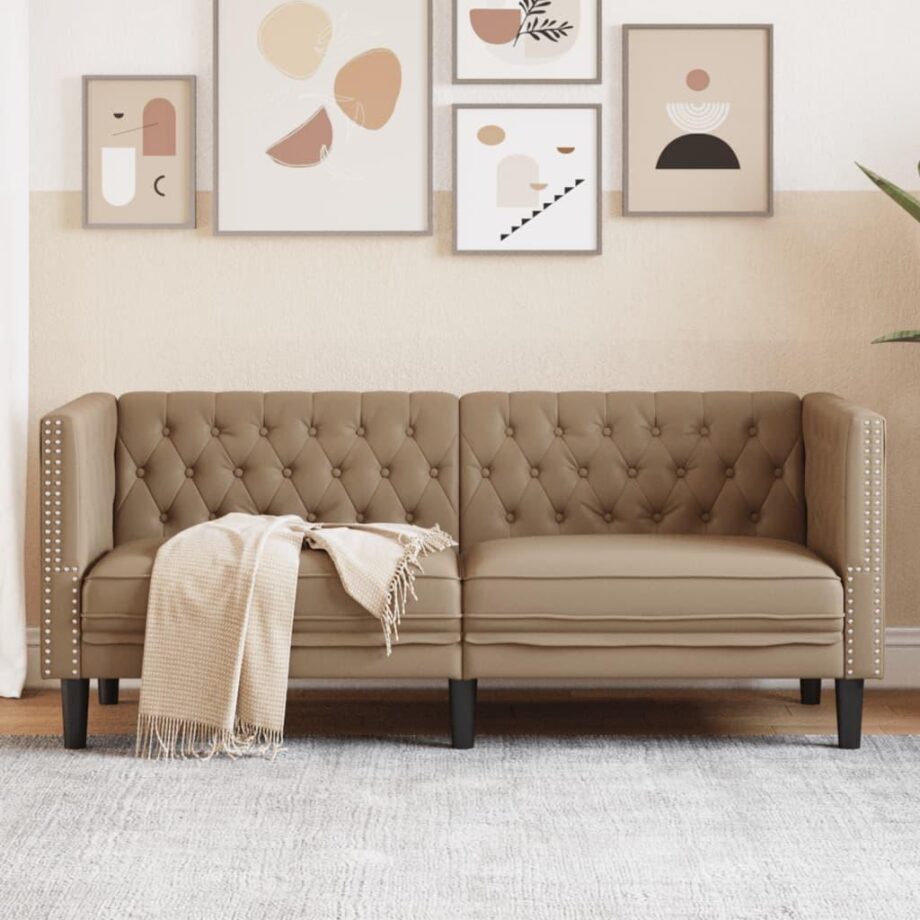 Elegant Chesterfield Sofa i Cappuccino Kunstlæder - Udsalg!