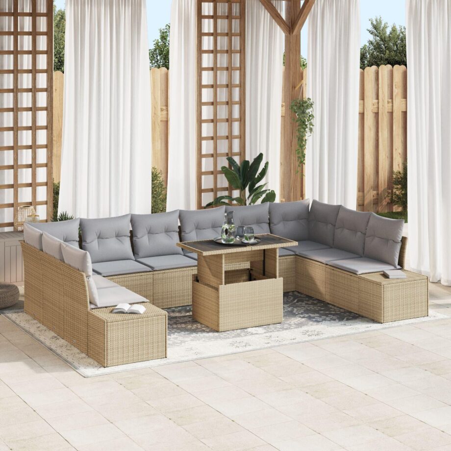 Delers Beige Have Sofa Sæt med Puder i Poly Rattan