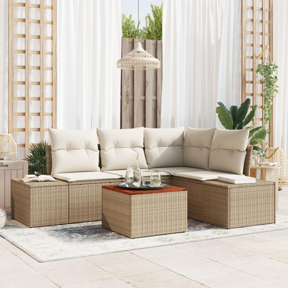 5-delt Beige Sofa Sæt til Haven – Elegant Uderumsindretning