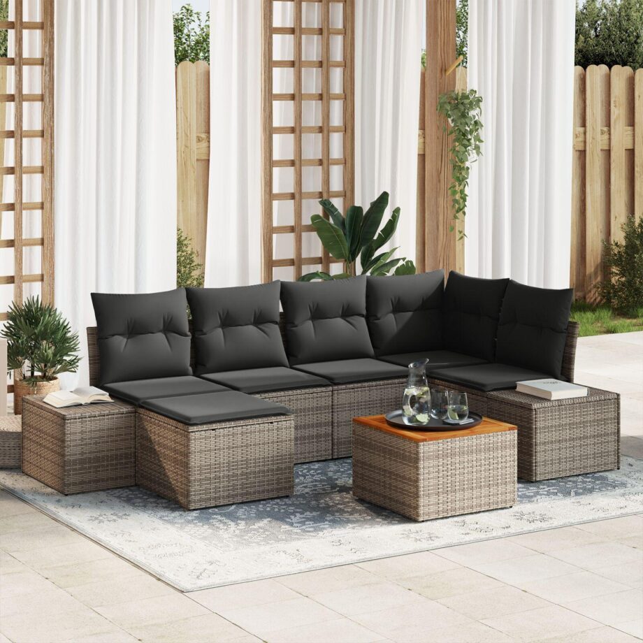 Elegant Udendørs Sofa Sæt i Grå Poly Rattan med Puder
