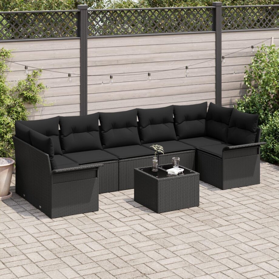 Elegant Sort Poly Rattan Sofa Sæt til Udendørs Brug