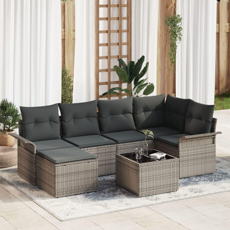 Elegant Sort Have Sofa Sæt i Poly Rattan med Hynder