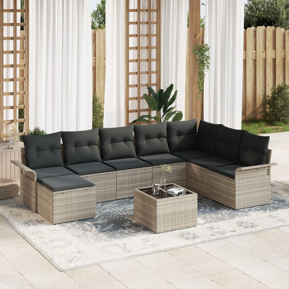 Modulært Have Sofa Sæt i Grå Poly Rattan med Puder