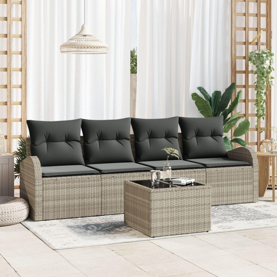 Elegant Have Sofa Sæt i Lys Grå Poly Rattan - Stilfuld Udeplads