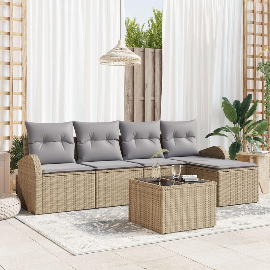 Moderne Sort Polyrattan Sofa Sæt til Haven med Puder