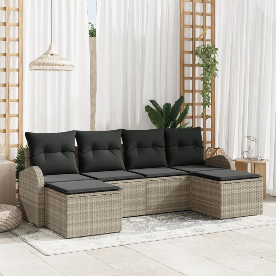Elegant Have Sofa Sæt i Lysegrå Rattan med Hynder