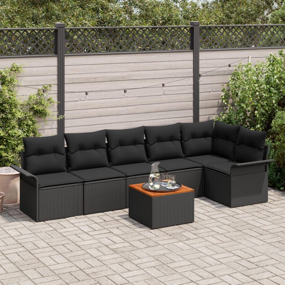 Elegant Sort Poly Rattan Sofa Sæt til Haven - Tilbud!