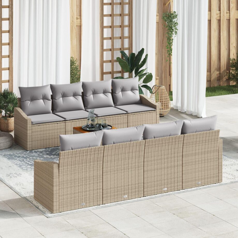 Beige Poly Rattan Sofa Sæt til Udendørs Brug - Stilfuld Elegance