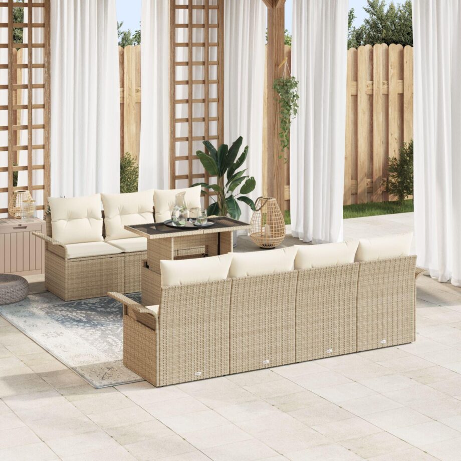 Elegant Havemøbel Sofa Sæt i Beige Rattan med Puder
