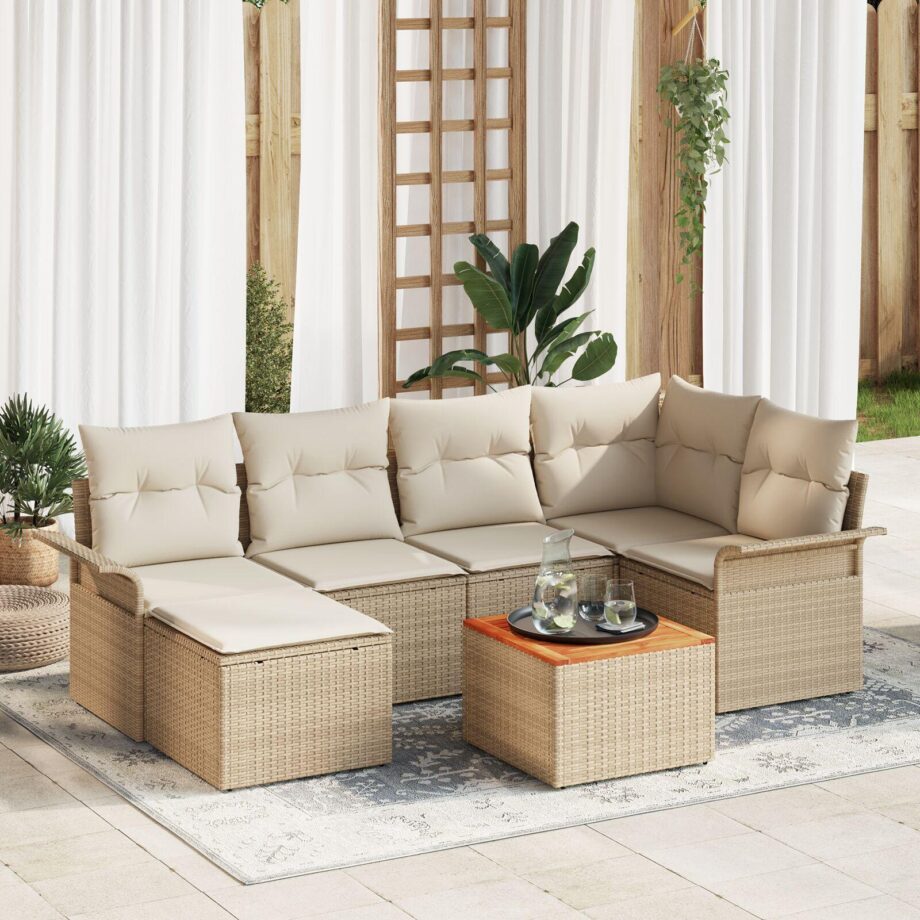 Elegant Beige Have Sofa Sæt i Poly Rattan med Puder