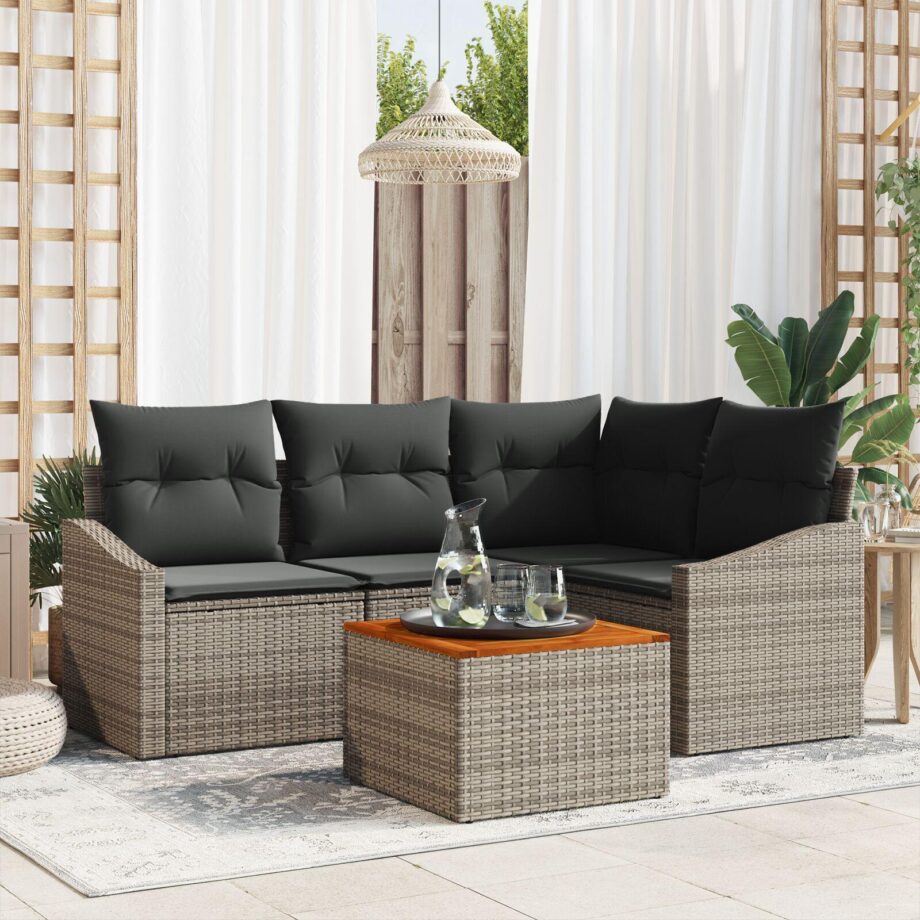 Elegant Grå Have Sofa Sæt i Poly Rattan med Puder