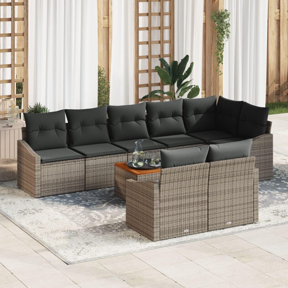 Elegant Grå Poly Rattan Sofa Sæt til Haven med Hynder