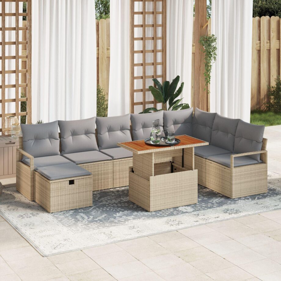 Beige Poly Rattan Sofa Sæt med Puder - Udsalg!