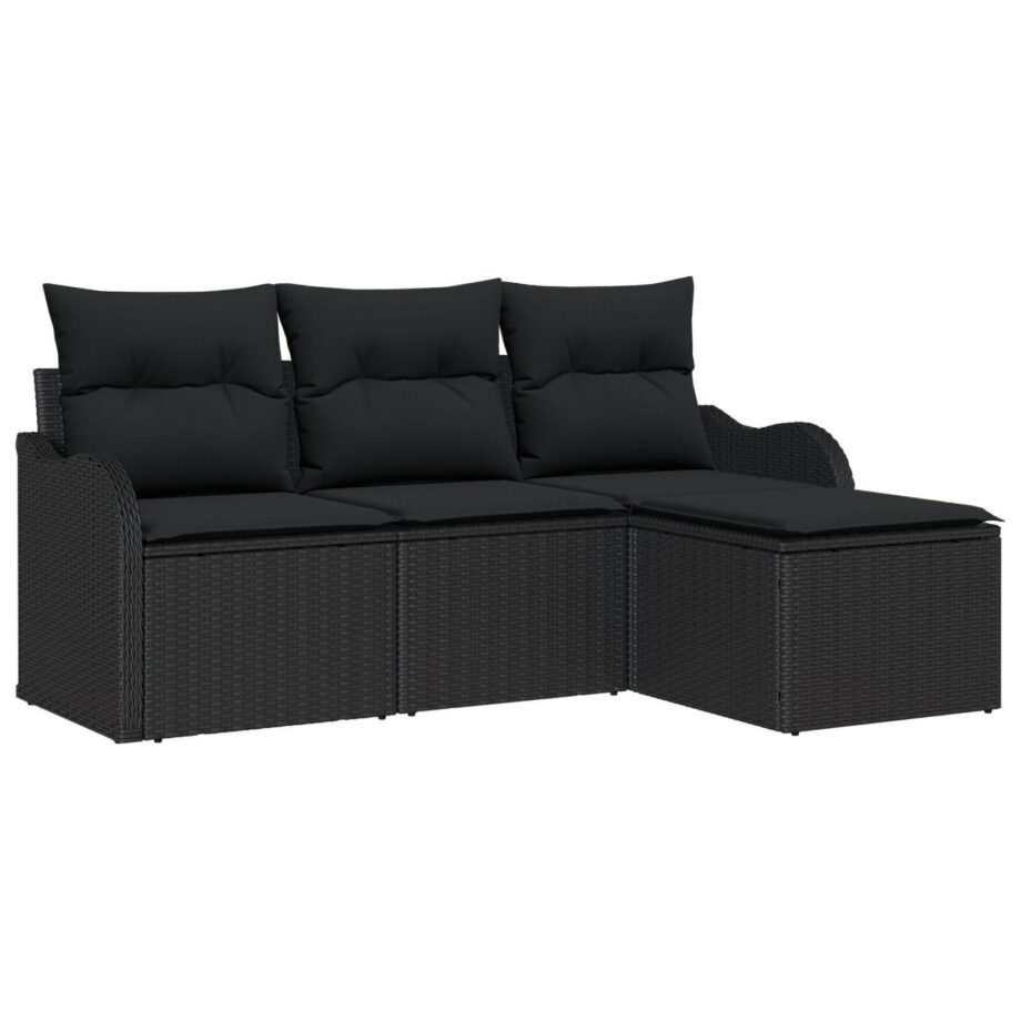 Moderne Sort Poly Rattan Sofa Sæt til Haven med Puder