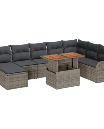 5-Personers Grå Poly Rattan Sofa Sæt til Haven med Puder