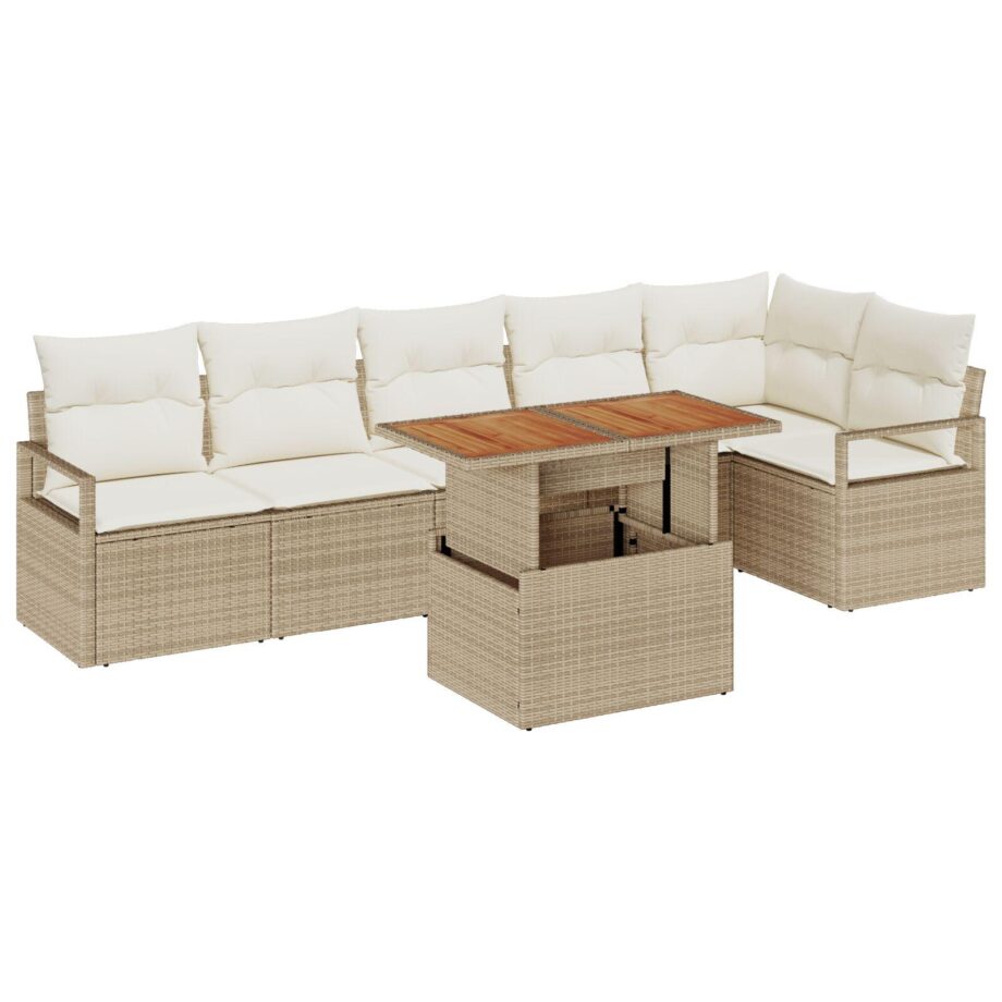 Beige Poly Rattan Sofa Sæt til Udendørs Hygge