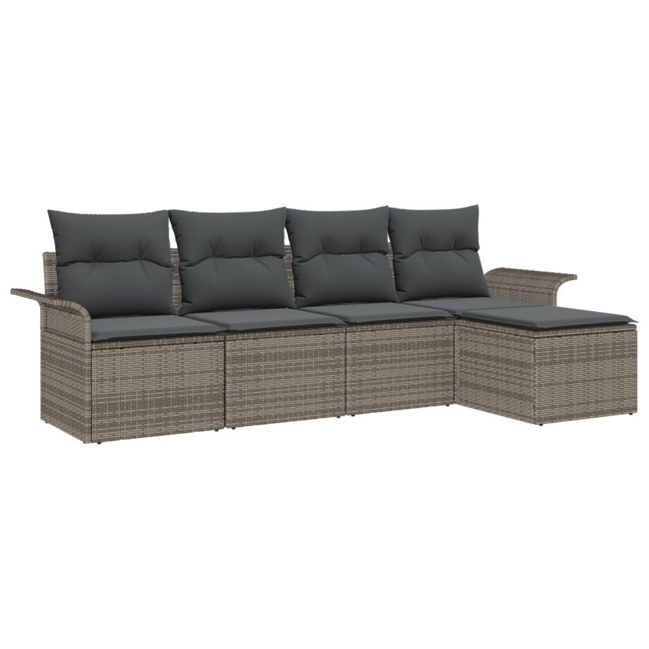 Modulært Havemøbel Sofa Sæt med Opbevaring – Grå Rattan