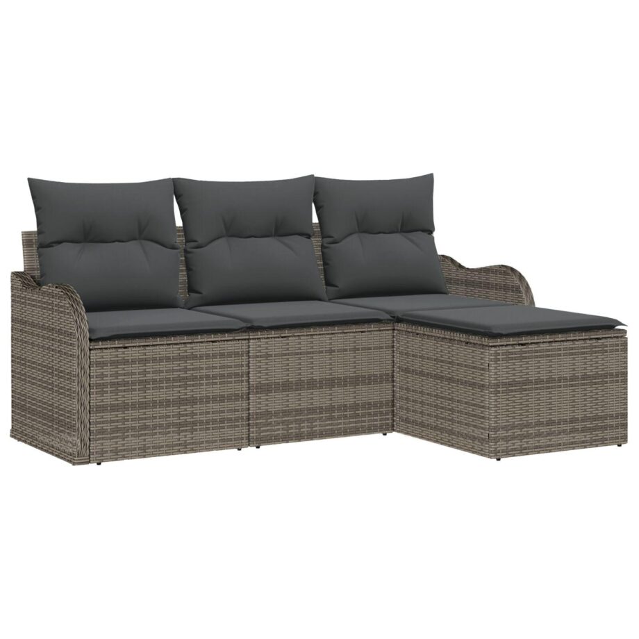 9-delers Grå Poly Rattan Sofa Sæt til Haven med Puder