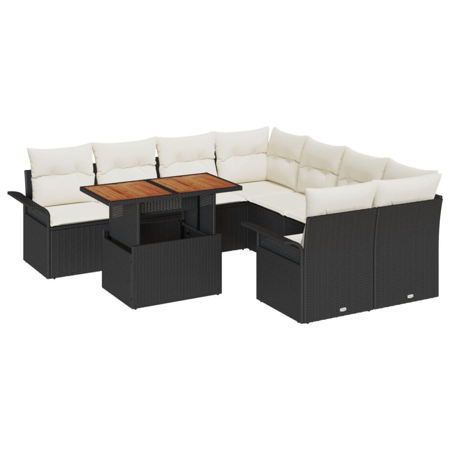 Elegant Sort Delt Have Sofa Sæt med Hynder og Opbevaring