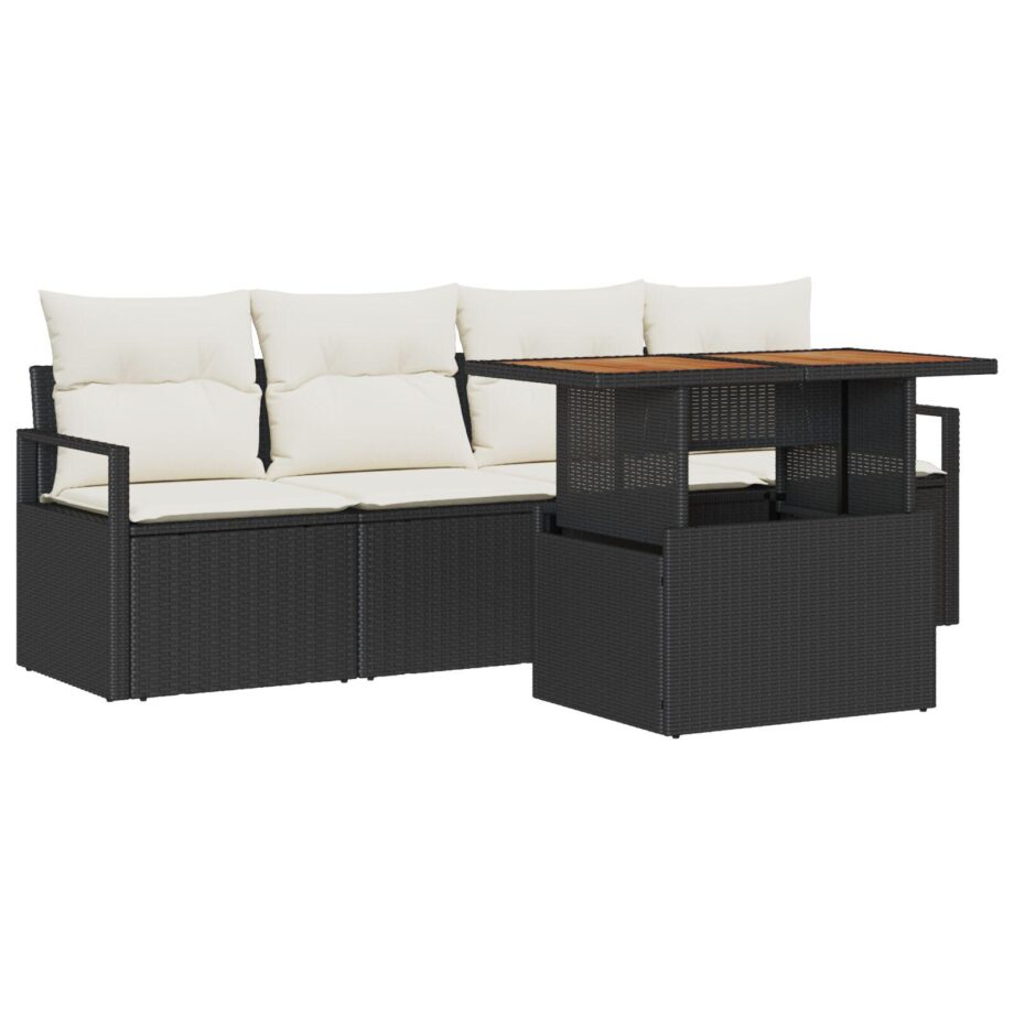 Elegant Sort Poly Rattan Sofa Sæt til Haven med Hynder