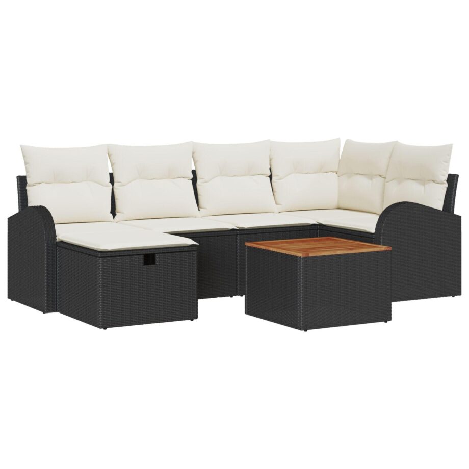 Moderne Sort Rattan Sofa Sæt til Haven med Hynder