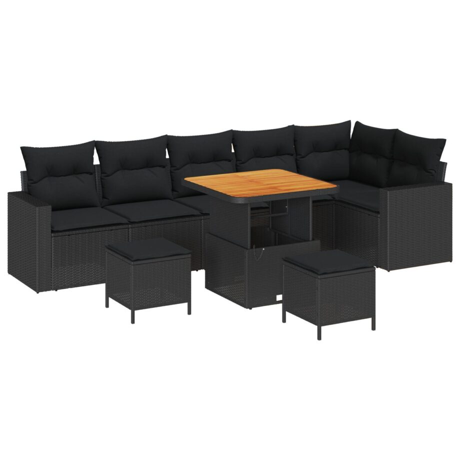 Moderne Sort Have Sofa Sæt med Puder til Udendørs Brug