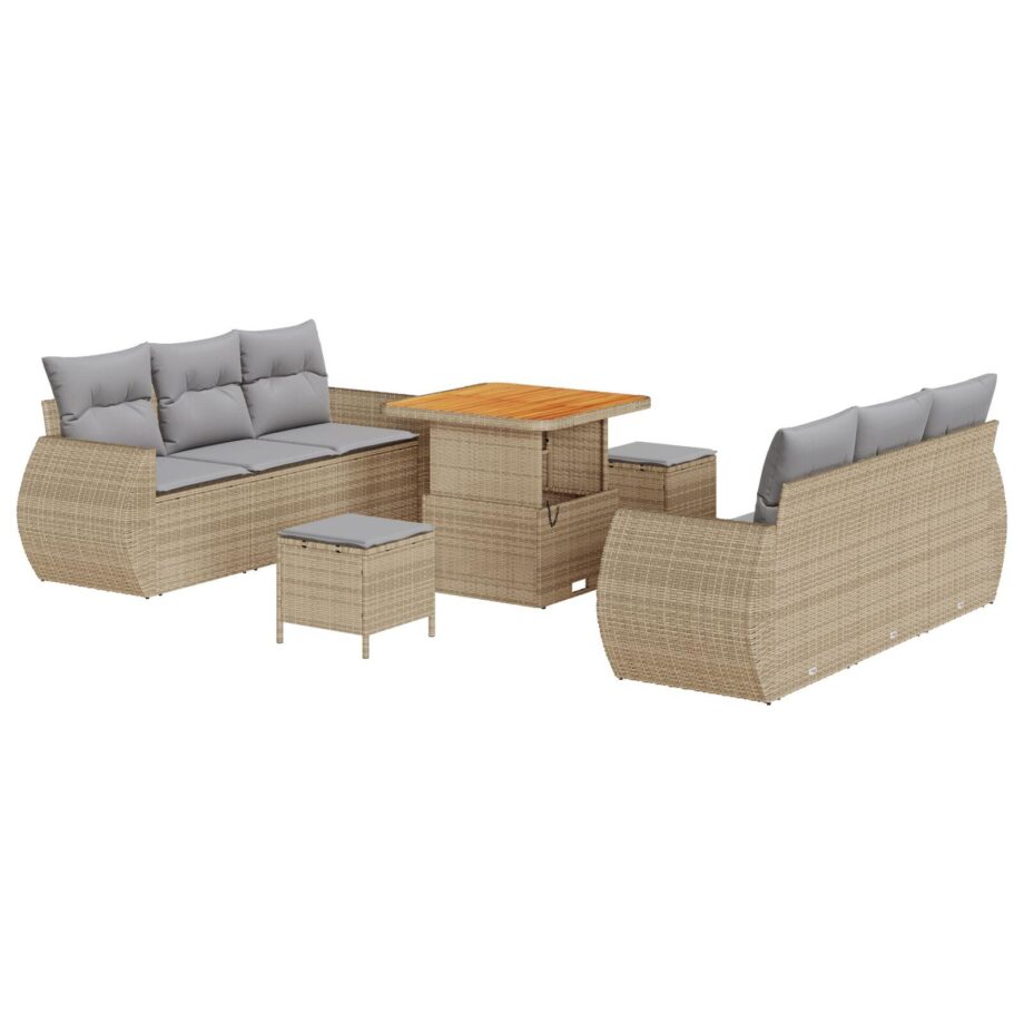 Elegant Beige Poly Rattan Sofa Sæt til Haven med Puder