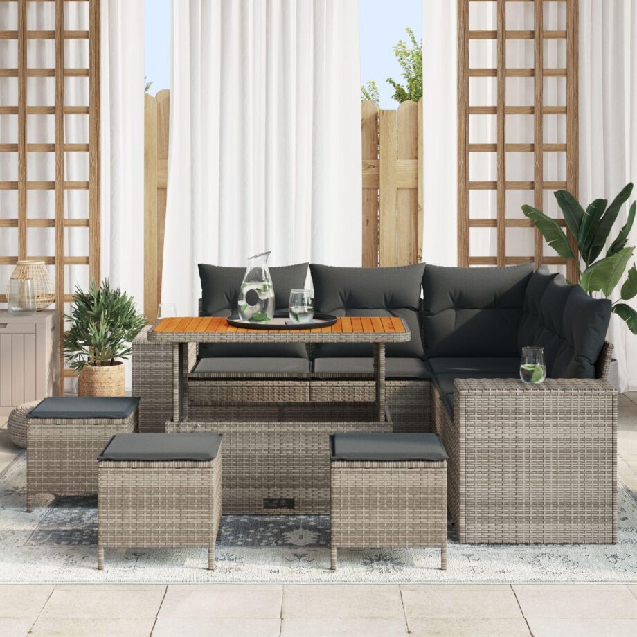 Modulært Have Sofa Sæt i Grå Poly Rattan med Puder