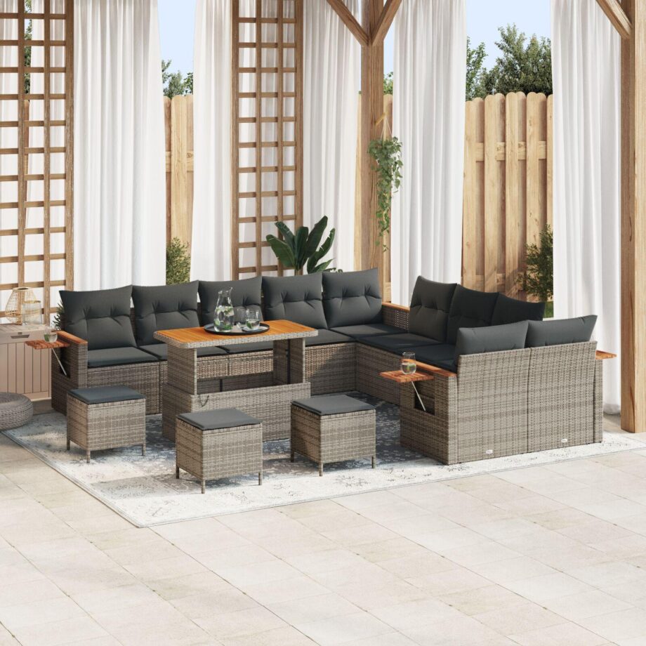 Elegant Have Sofa Sæt med Puder - Grå Poly Rattan Tilbud