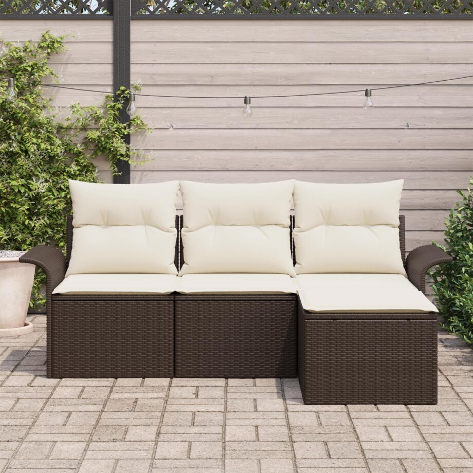 Modulært Have Sofa Sæt i Brun Poly Rattan med Puder