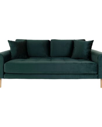 Grøn Lido Personers Sofa Personers Sofa Mørke Velour Med Puder Natur Træben Hn1006 - Housenordic Sofa  - 5713917010066