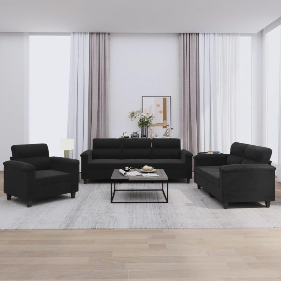 Sort Mikrofiber Sofa med Hynder – Perfekt til Dit Hjem