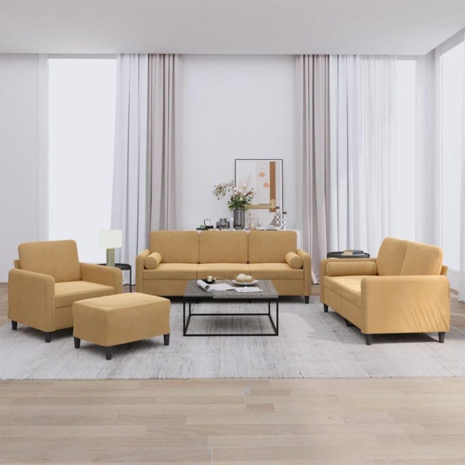 Elegant Brunt Velour Sofasæt - Komfort og Stil til Stuen