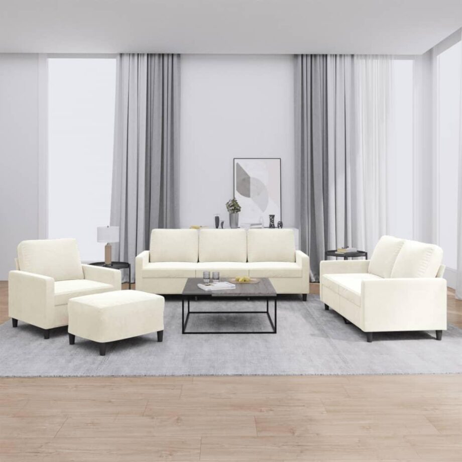 Elegant cremefarvet velour sofasæt til dit hjem