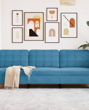 3-Personers Sofa i Blå Velour – Stilfuld Komfort til Dit Hjem