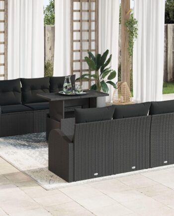 7-Personers Have Sofa Sæt i Sort Polyrattan med Puder