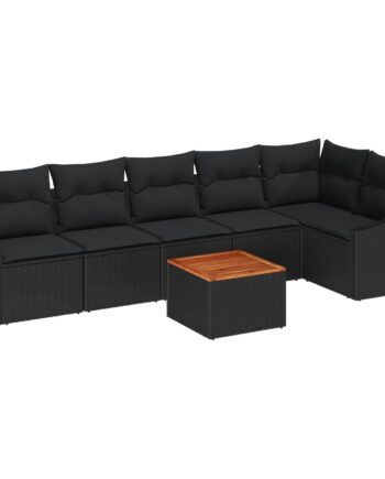 7-Personers Have Sofa Sæt i Sort Polyrattan med Puder