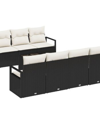 8-dels Sort Have Sofa Sæt med Puder i Poly Rattan