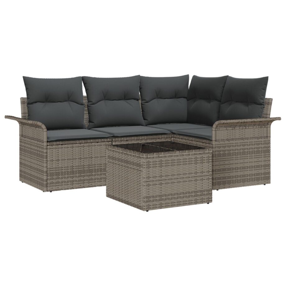 Elegant Sort Poly Rattan Sofa Sæt med Opbevaring til Haven
