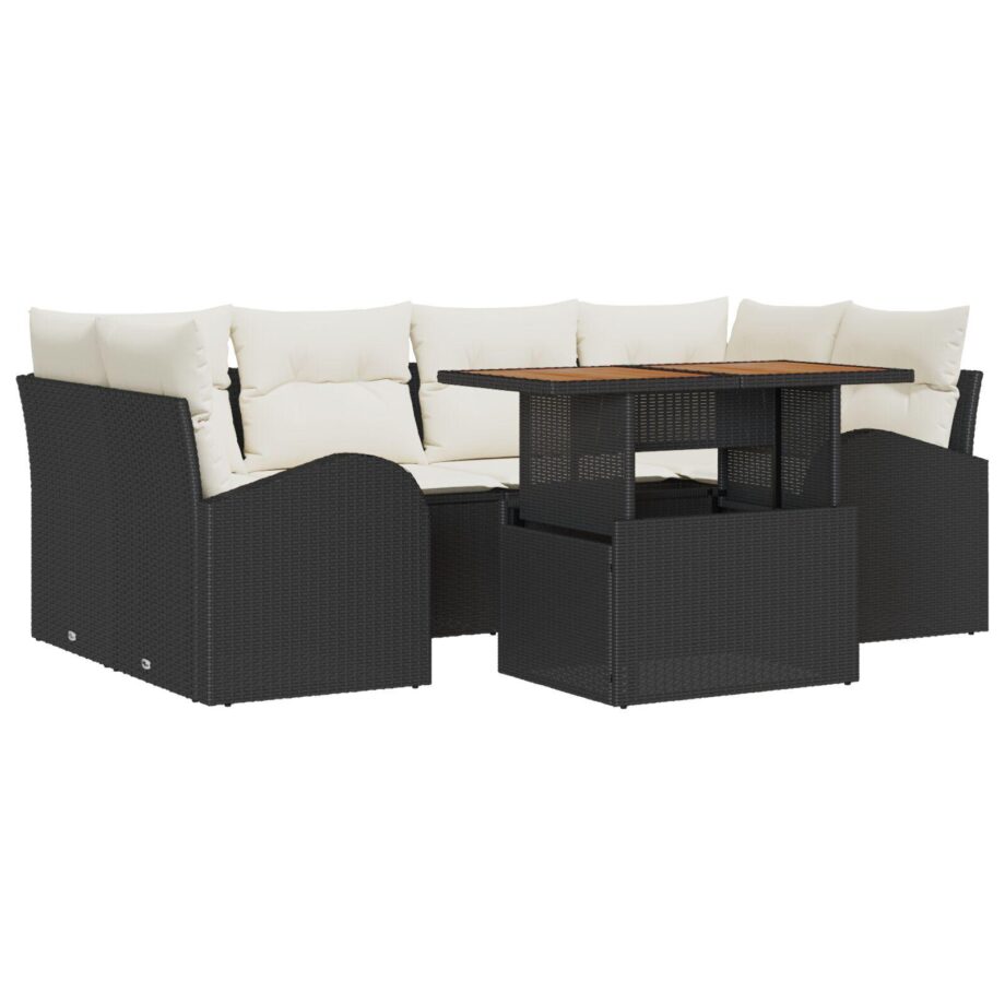 Moderne Sort Poly Rattan Sofa Sæt med Opbevaring til Haven
