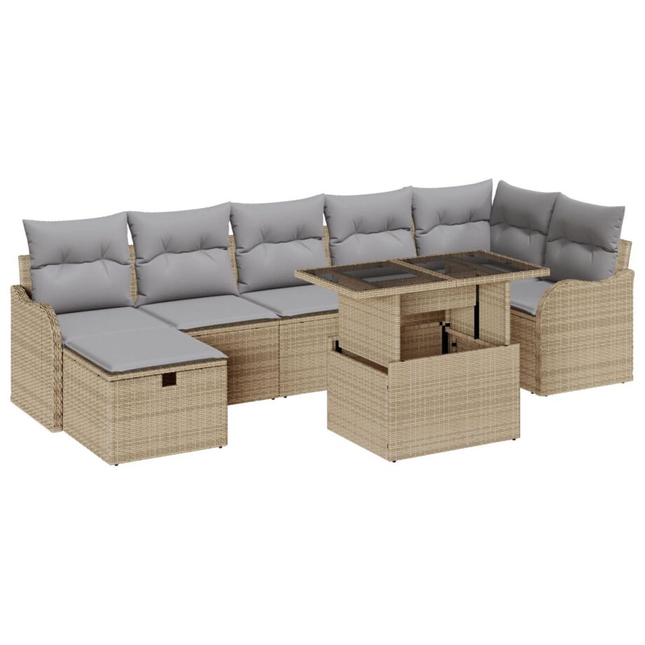 Beige Hjørnesofa Sæt i Poly Rattan med Opbevaring & Puder