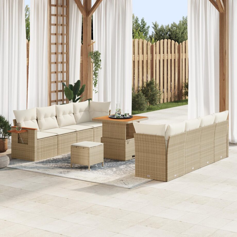 Modulært Have Sofa Sæt i Beige Rattan med Puder - Tilbud!