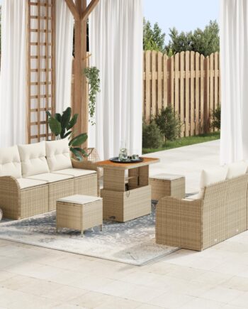 10 Delers Beige Have Sofa Sæt i Poly Rattan med Puder