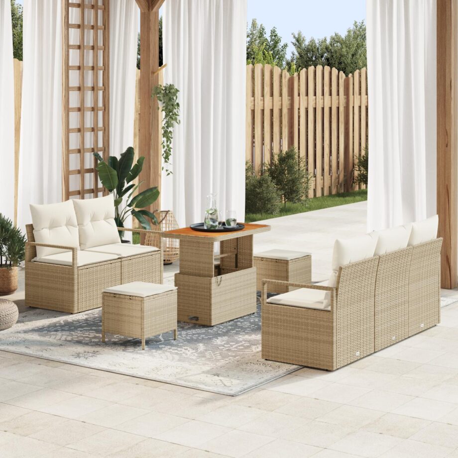 Modulært Have Sofa Sæt i Beige Rattan med Puder