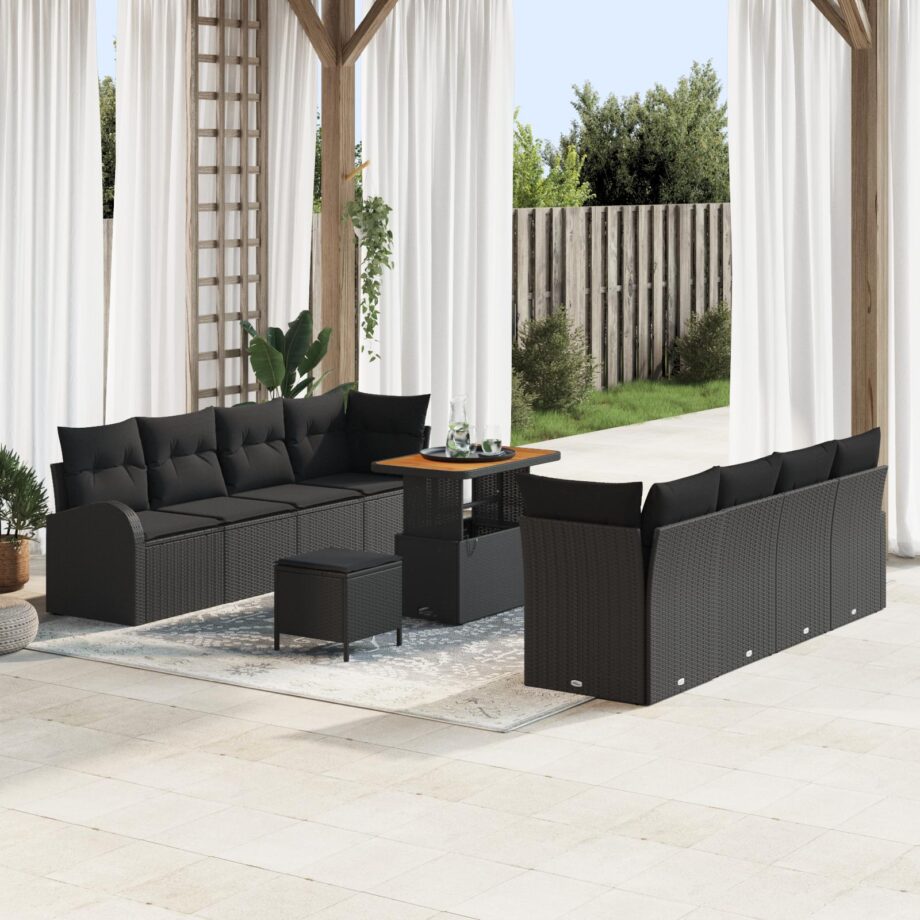 Modulært 4-delers Sofa Sæt i Sort Rattan til Haven
