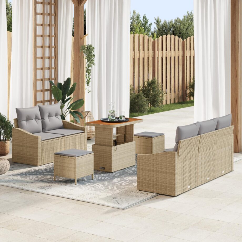 Modulært Havemøbel Sæt med Puder - Beige Poly Rattan