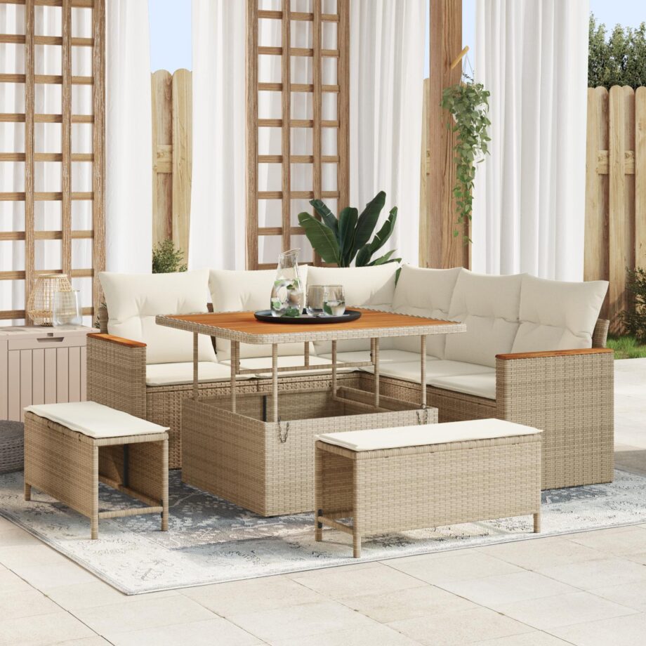 Beige Have Sofa Sæt i Poly Rattan til Udendørsbrug