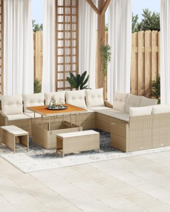 13-Deles Have Sofa Sæt i Beige Poly Rattan med Hynder