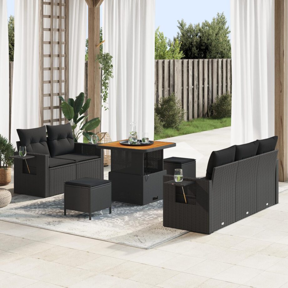 Sort Delte Have Sofa Sæt Med Hynder Poly Rattan Akacietræampamp Delte Have Spise Sæt Med Hynder Poly Rattan Akacietræ - Sofa  - 8721288418036