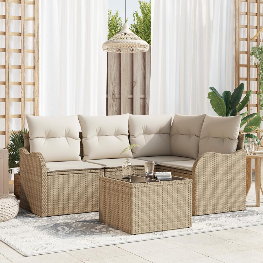 Elegant Hjørnesofa Sæt i Brun Poly Rattan til Haven